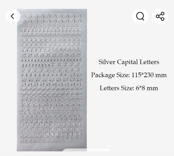 Alphabet Sticker(PVC) Capital Letter-silver