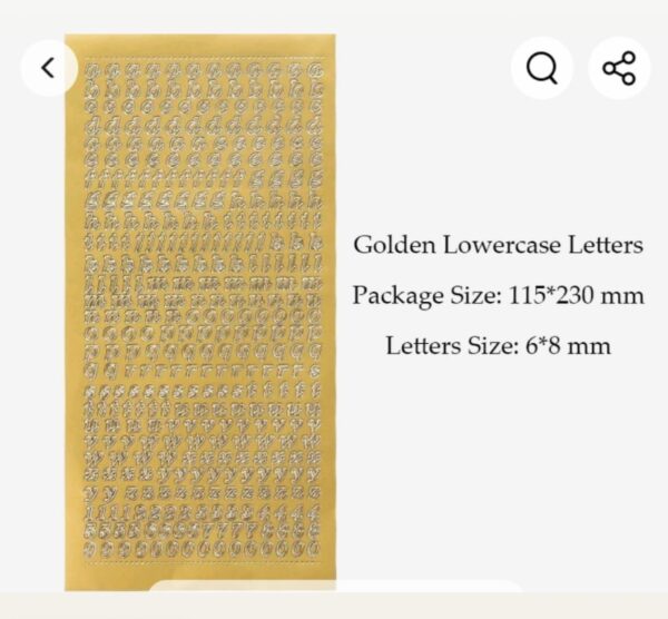 Alphabet Sticker(PVC)Small Letter -Gold